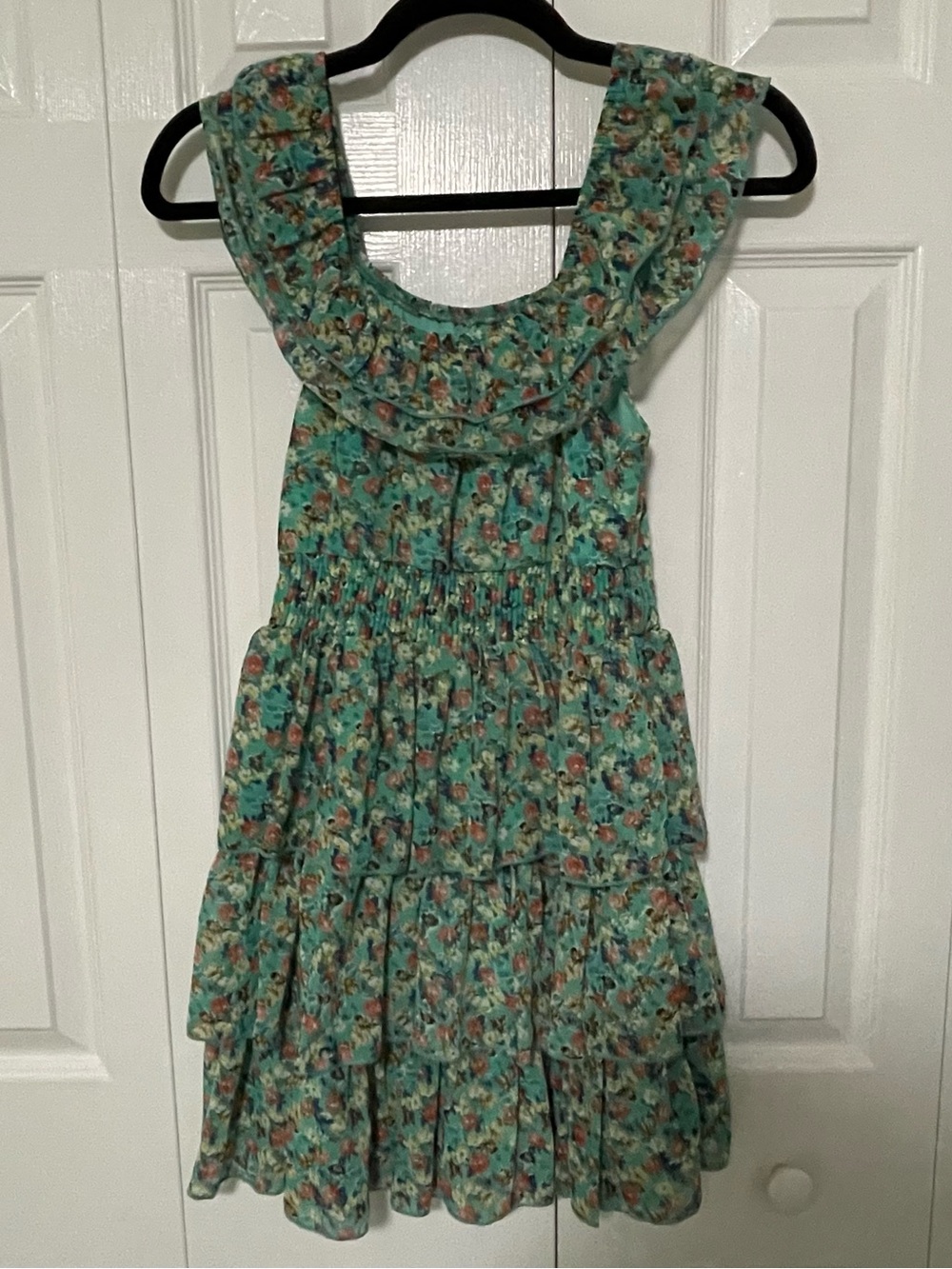 Girls' Teal Floral Ruffle Tiered Dress